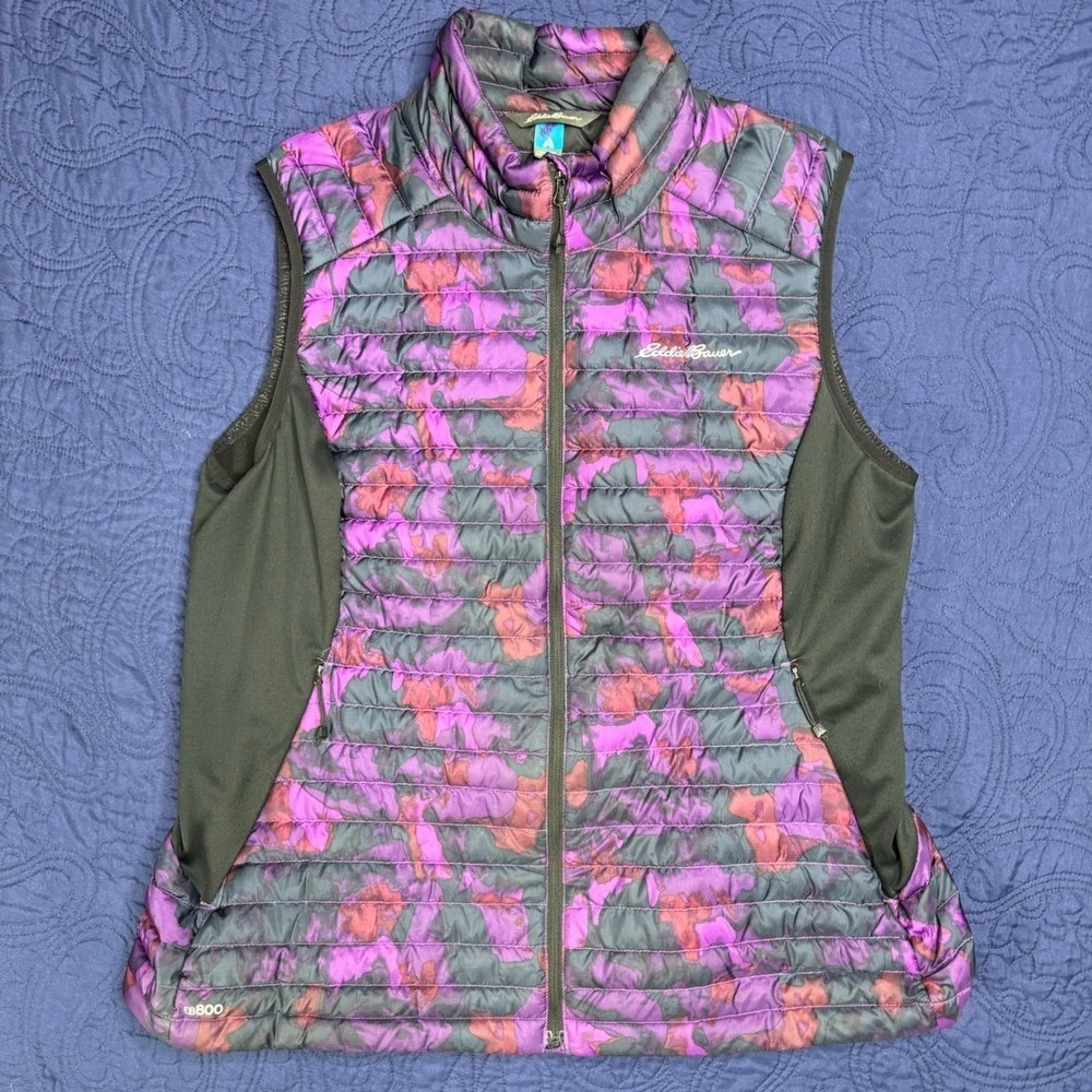 Eddie Bauer First Ascent EB800 Down Vest Womens XL Purple Floral Puffer Hiking